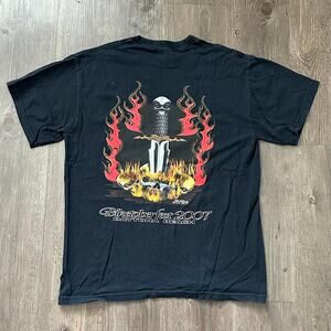 Y2k Harley Style Daytona Beach Biketoberfest Grunge Flaming Skull Knife Tee.Sz M